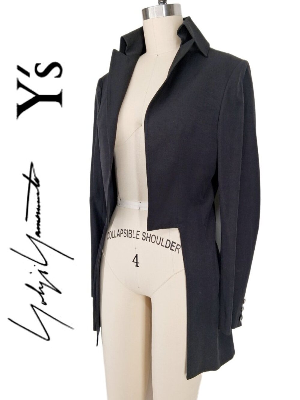 Y's Yohji Yamamoto Archive SS 2007 Tailcoat Jacket Dramatic Tux Style Black 3/L